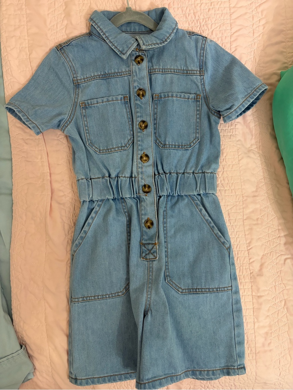 GB Girls Light Wash Denim Utility Romper Size M